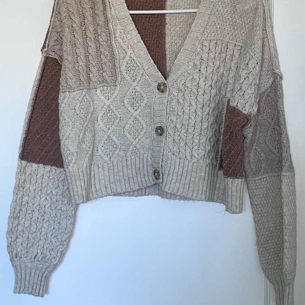 American Eagle. Patchwork Knit Cardigan Sweater